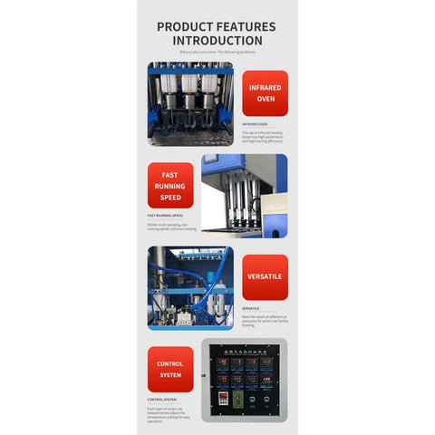 Heavy Duty Pet Stretch Blow Molding Machine For Household Containers Quick Mold Change System showing infra-red oven and control system.