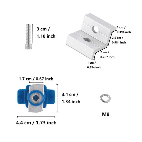 Heavy Duty Two Hole End Clamps For Solar Panel Mounting Fits 30 And 35Mm Pv Modules Includes Groove Nuts And Bolts For A Hassle Free Strut Channel Setup Pack Of Ten, showing dimensions and components.