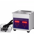 Hualuck 1.3L Ultrasonic Parts Cleaner With Timer And Heater, stainless steel bath with digital display and cleaning basket.