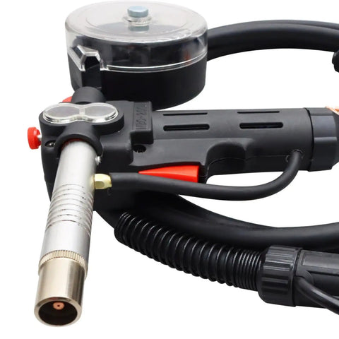 Close-up of DC24V Aluminum Core Welding Gun For Miller 300371 Millermatic 140 180 211 Spoolmate 100, spool and nozzle visible