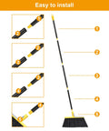 Assembly steps for Four Pack Outdoor Broom With 58 Inch Adjustable Handle And 14.2 Inch Wide Heavy Duty Bristles for fine particle pickup.