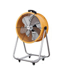 24 Inch Industrial Floor Fan With Caster Wheels And Tilt Adjustment Real Deal Heavy Duty Commercial Drum Unit for airflow in garage.