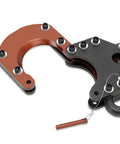 Close-up of heavy duty hydraulic tool head with heat treated blade, designed for tight spaces, suitable for electricians.