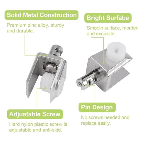 Top Notch Cabinet Shelf Clips 20pcs Glass Supports in Polished Chrome Zinc Alloy with adjustable screw and pin design