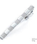 Silver Plated Tie Clip For Men And Women Clean Square Grid Design, 60x6mm, hypoallergenic accessory for business suits.