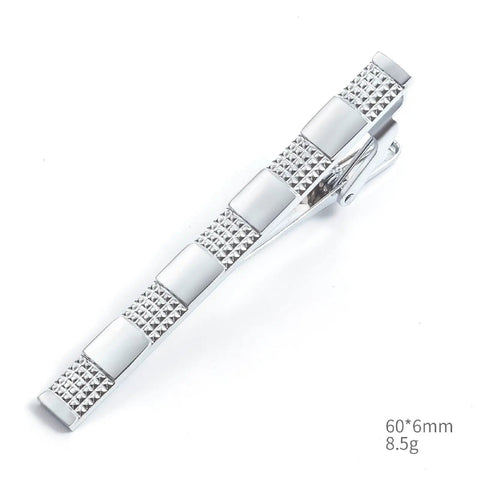 Silver Plated Tie Clip For Men And Women Clean Square Grid Design, 60x6mm, hypoallergenic accessory for business suits.