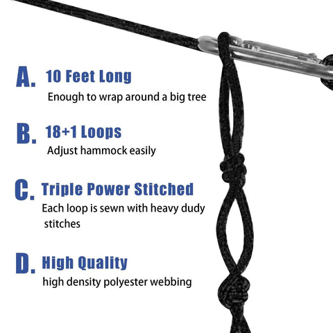 Close-up of tree strap for Camping Hammock With Tree Straps Ultra Lightweight Parachute Nylon 600 Lb Heavy Duty Outdoor Gear.