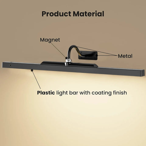 Wireless Rechargeable Picture Light Black 24 Inch Wall Sconce With Remote And Timer, plastic light bar detailed view.