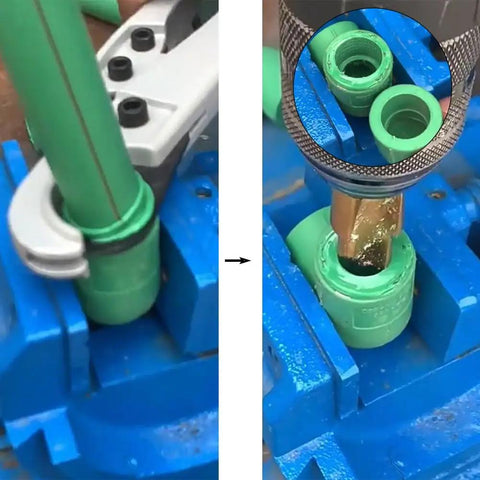 Three Pack PPR Lifting Stepped Drill Bits For Water Pipe Repair And Deburring, titanium coated high carbon steel in use
