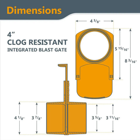 Dimensions of Awesome Four Inch Integrated Blast Gates For Dust Collectors That Are Clog Resistant With Gapless Tapered Design