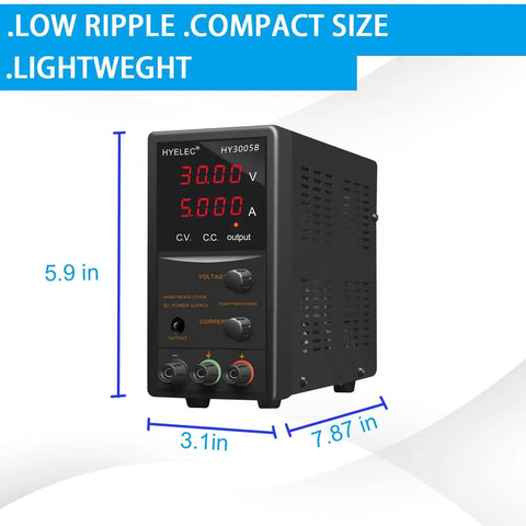 30V 5A Adjustable DC Bench Power Supply With 4 Digit LED Display Coarse And Fine Dial In Encoder Adjustment Data Hold