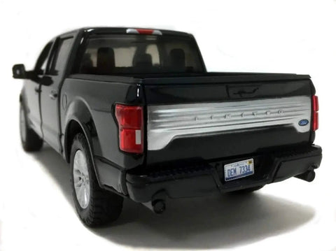 Rear view of Ford F-150 Limited Crew Cab Diecast Model Truck Black 1:24 Scale Collectible By Motormax 79364 Premium Display Piece