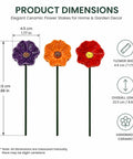 Handmade Ceramic Mini Pollinator Watering Station For Outdoor Gardens, colorful flower bee water feeder dimensions chart.