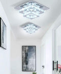 Hallway with two 9.8 Inch Square Crystal Flush Mount LED Ceiling Lights With K9 Crystal Mirror Base, Cool White 6500K