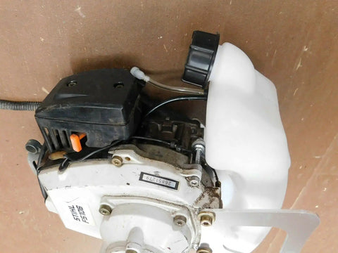 Close-up of Retro Fit Gas Fuel Tank Kit for FS106 Trimmer with Mounting Accessories Replacement ABS Tank installed