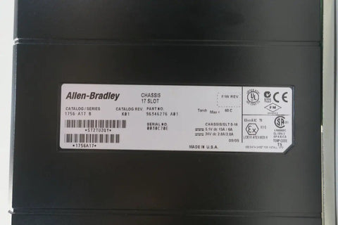 ControlLogix Rack Chassis 1756 A17 1756 PSCA2 Ser B Rev K01 For Industrial PLC System 19 Inch Backplane Frame Durable 1756 Module Carrier Ready For Heavy Duty Automation. Allen-Bradley 17-slot black metal chassis label