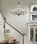 9 Light French Country Rustic Farmhouse Candle Chandelier With Wood Beads Bronze Finish Kitchen Island Lighting for Entryway
