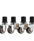 Four Piece Lot Ball Bearing Stem Casters With One Point Five Inches Wheels Rock Solid Stainless Build with rubber tires and locking mechanism.