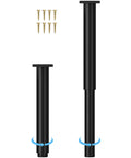Adjustable Furniture Legs 10 To 17 Inches Set Of 2 Heavy Duty Replacement Support Legs For Sofa Bed Dresser Chair TV Stand And Coffee Table Black Finish With 661 Lbs Load Capacity showing screws