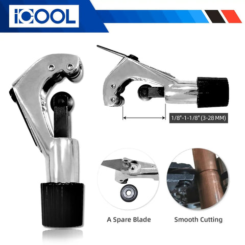 Tubing Bender Kit With Seven Exchangeable Heads One Quarter To Seven Eighths Inch For Soft Copper And Aluminum HVAC Refrigeration Systems Includes A Handy Tube Cutter And Pro Grade Aluminum Alloy Build tube cutter tool close-up