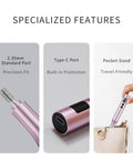 Heavy Duty Cordless Nail Drill Kit With Five Tough Steel Bits And Dust Shield For Peeling Gel Polish And Buffing Rough Calluses In Slick Pink Vibe, showcasing specialized ports.