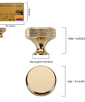 10 Pack Gold Knurled Cabinet Knobs For Drawers, Dressers, Cupboards And Wardrobes, Model ZH0036 with size details