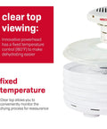 Clear top view of Snag This Badass Hella Reliable Four Tray Food Dehydrator For Herbs Fruit And Beef Jerky With Even Heat Distribution And Clear Top Viewing In Speckled White.