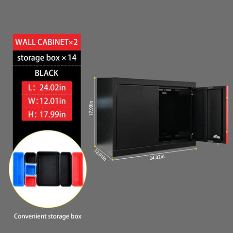Preassembled Garage Storage Cabinet Set With LED Lights 6 Piece Workshop Organizer in black wall cabinet with dimensions