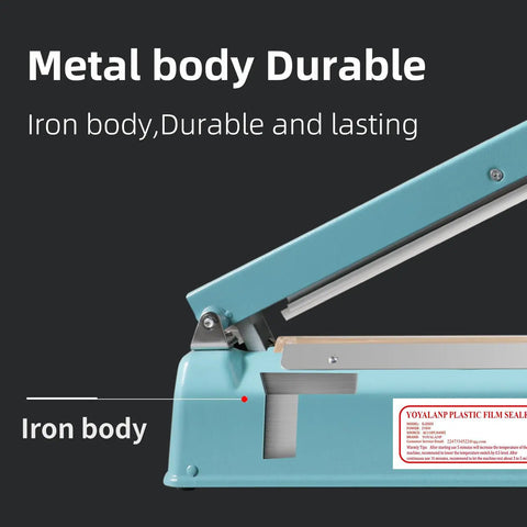 All Metal Body Impulse Heat Sealer For Plastic Bags 8 Inch Manual Sealing Machine With Adjustable Temperature iron body close-up