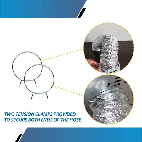 Indoor Dryer Vent Kit With Lint Trap Bucket And 4 Foot Aluminum Foil Duct; tension clamps and duct installation