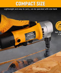 Hoteche 4.2amp Electric Sheet Metal Nibbler Tool For Cutting Steel Aluminum Up To 16 Gauge Precision Metalworking Power Tool showing compact size and lightweight design.