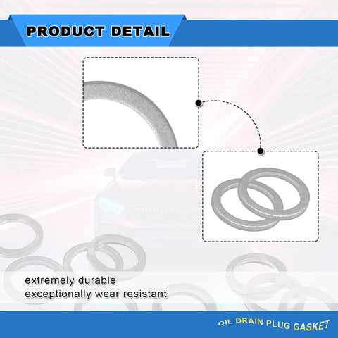 Close-up of a Heavy Duty 15 Pack Aluminum Oil Drain Plug Crush Washers 18mm ID 24mm OD 2mm Thick Perfect Gasket Seals for Porsche and Volvo