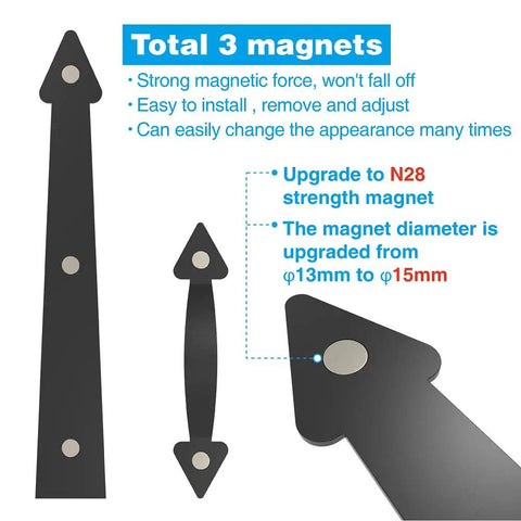Level Up Your Garage With These Badass Magnetic Door Hardware Sets Featuring Four Classic Faux Hinges And Two Sleek Handles Heavy Duty Magnets Grip Steel Like Glue Weather Ready Zero Assembly Required, showcasing three strong magnets.