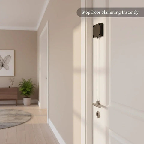 Hydraulic Door Closer For Interior Wood Doors With Adhesive Mounting No Drill Setup Soft Close Damper Silicone Body Easy Install Visible