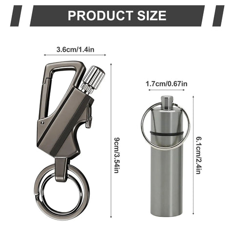 Dimensions of Two Pack Permanent Match Lighter Set With Tinder Storage Canister, Reusable Fire Starter, Multitool Keychain And Bottle Opener