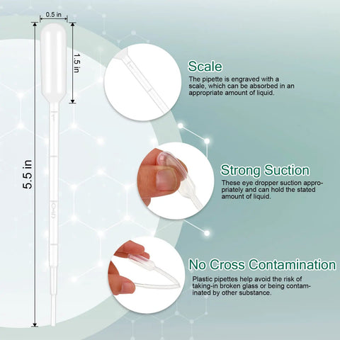 Premium Disposable Plastic Transfer Pipettes 1ml, 120-Pack Clear Graduated Eye Droppers For Essential Oils No Mess Easy To Use