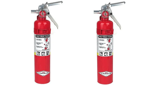 Two Pack 2.5 Lb ABC Dry Chemical Fire Extinguishers With Wall Brackets For Home Office Or Garage Class A B C UL ULC Rated 1A 10B C With 9 To 15 Feet Range And 10 Second Discharge Time