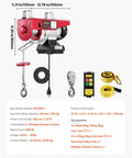 VEVOR red electric hoist with wireless remote control, 440 lb capacity, 110V, includes remote, lifting slings and hooks