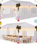 10x20 Ft Outdoor Party Tent Canopy With 6 Removable Sidewalls, decorated with lights and flowers, set up for outdoor events