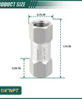 Front view of Goraguchi 1/4 inch NPT stainless steel female check valve for backflow prevention.