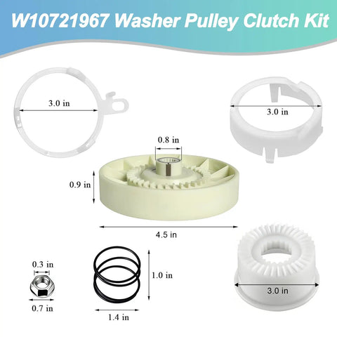 Dimensions of components in Washer Pulley Clutch Kit And 21 Inch Drive Belt Replacement For Whirlpool Kenmore Maytag Washers