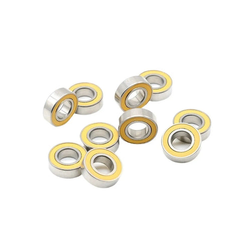 Get Fresh S688 2RS Deep Groove Hybrid Ceramic Bearings With Abrasion Proof Bimetal Seal Shield Super Smooth Abec-7 Rating Perfect For Industrial Motors And High Speed Spindles You Need Right Now, showcasing multiple bearings with yellow seals.