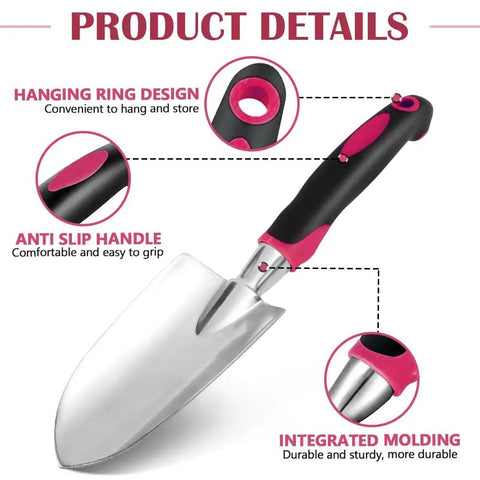 Heavy Duty Manganese Steel Garden Trowels For Digging Shoveling And Planting, Ergonomic Non Slip Grip in black and red