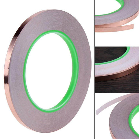 Six Pack Copper Foil Tape, Double Sided Conductive Tape With Adhesive shown on spool, 1/4 Inch By 21.8 Yards