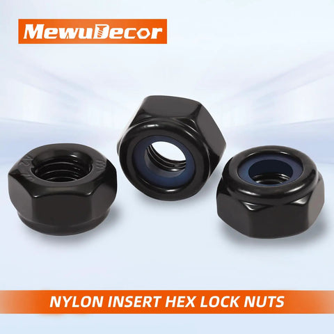 1/4-20 Nylon Insert Hex Lock Nuts 304 Stainless Steel 18-8 Black Oxide Finish 25-Piece Set displayed with blue nylon insert