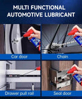 Specialist Silicone Lubricant Spray With Dual Straw Sprays For Doors, Hinges, Bikes, Sewing Machines, Garage Doors And Metal Parts Fast Drying, Non Sticky Slick Long Lasting Lubrication 6.76 Oz applied on car door, bike chain, drawer pull rail, and seal door.