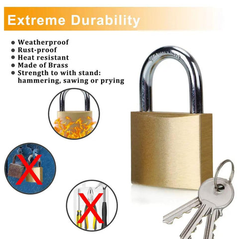 Solid Brass Padlock Set With Keyed Different Locks 12 Pack Includes 24 Keys Tough As Nails Security for extreme durability features