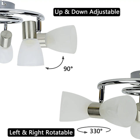 Dope Three Light Round Ceiling Track Lighting Fixture With Adjustable Heads showcasing 330° horizontal and 90° vertical rotation.