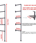Heavy Duty Industrial Iron Pipe Shelf Brackets Set Two Pack Five Tier Open Bookshelf System 70 Inch Tall DIY Wall Mount Guide