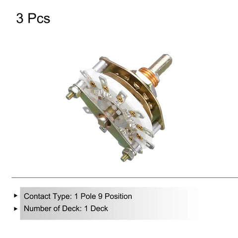 One Pole Nine Position Rotary Switch Band Selector With One Deck for TV radio, metal body, 3-pack view